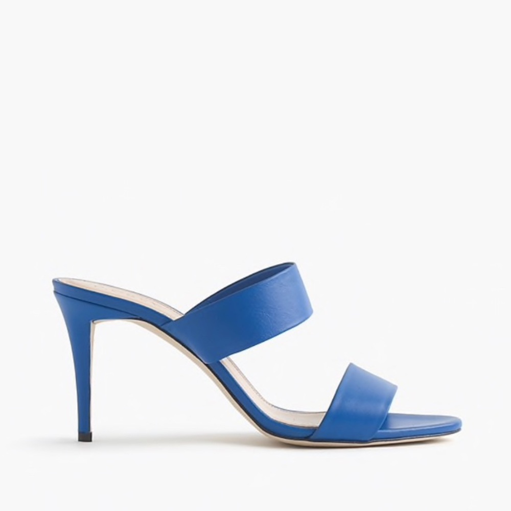 J. Crew Lena Heeled Leather Slides Cobalt Blue